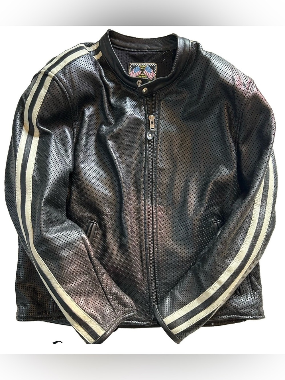 Men's Vanson Drifter Black Perforated Leather Jacket Size XL